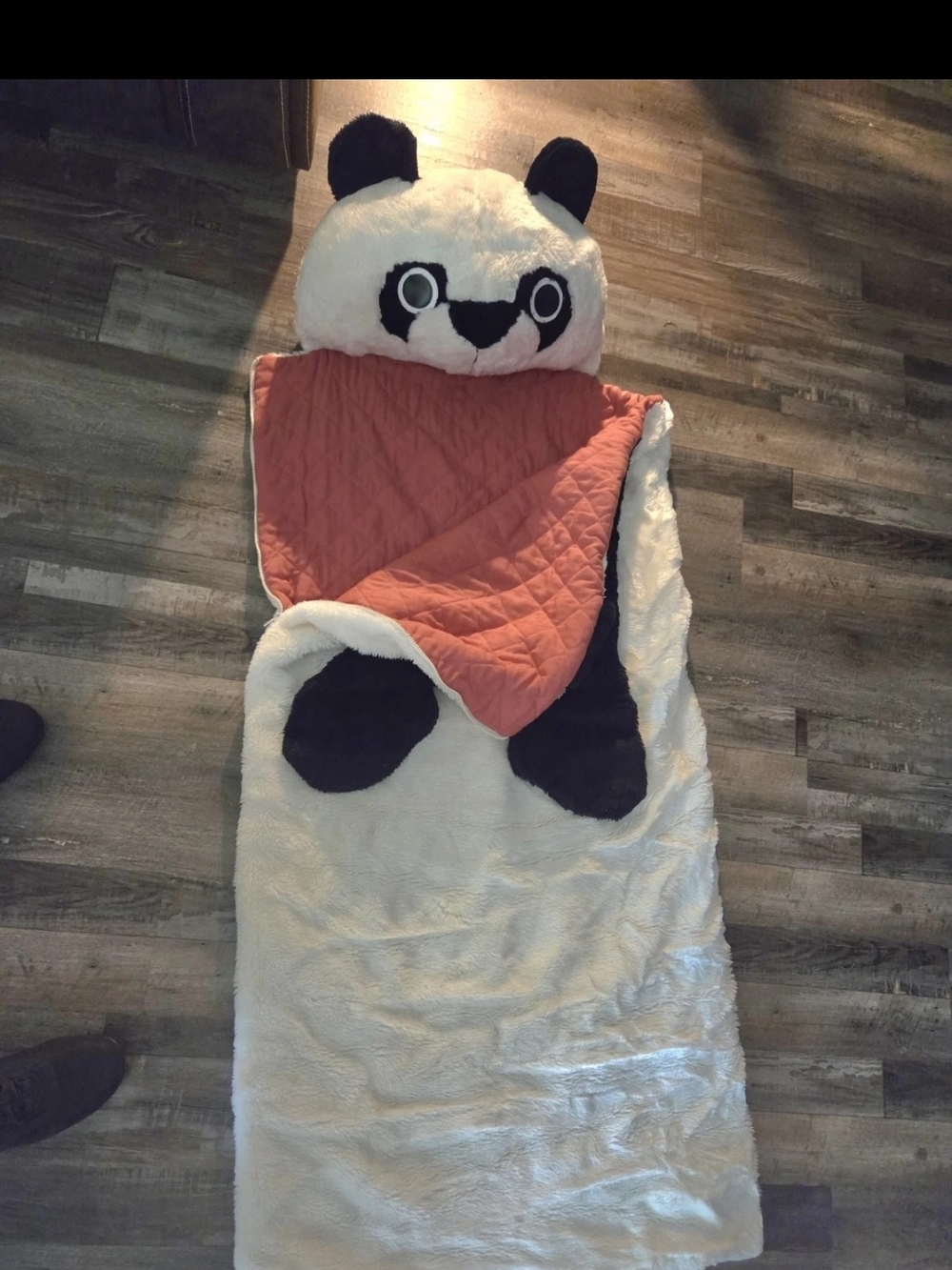 Plush Panda Kids Sleeping Bag with Rust Quilted Liner